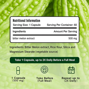 Capsules d'extrait de melon amer OEM ODM, extrait pur de melon amer 500mg, complément alimentaire à base de plantes, flacon à marque privée, 60 unités - Product Image 2