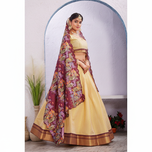 Nouvelle Collection : Lehenga Choli Dupatta en Coton Doux et Soie Gaufrée, Séchage Rapide, Coupe Classique, Toutes Saisons, Idéal pour les Fêtes - Product Image 1