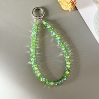 Correa de Muñeca con Cadena y Dije de Cristal para Teléfono Móvil, Clip para Llavero, Cuentas Brillantes con Colgante y Correa