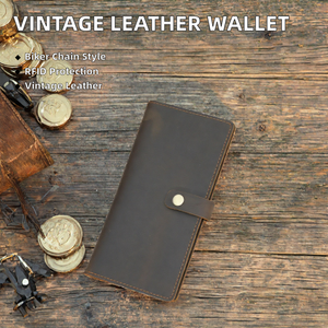 WRIZA Portefeuille vintage en cuir véritable marron foncé avec fermeture à fermoir, fabrication de qualité supérieure, coutures durables, design élégant et stylé - Product Image 2