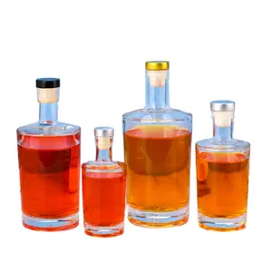 Hot Sale Round 100ml 375ml 500ml 750ml Cork Top Custom Spirits Vodka Gin Rum Liquor Whisky Alcoholic Beverage Glass Bottle