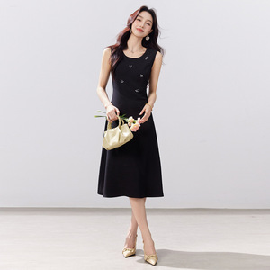 Sleeveless A-Line Little Black Dress Round Neck Slim Fit Breathable Daily Wear Solid Color Simple Design - Product Image 4