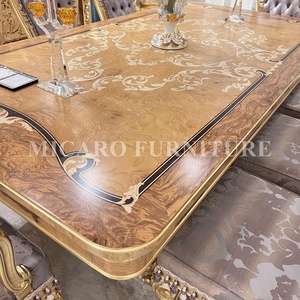 Juego de comedor de oro <span class=keywords><strong>barroco</strong></span> real, mesa de comedor tallada de madera con 8 sillas - Product Image 4