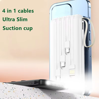 Banque d'alimentation portable mini Li-Polymère 10000mAh avec écran LED, 4 câbles intégrés, USB Type-C, haute capacité, sortie 10W, personnalisable
