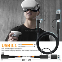 Cable de Conexión para Auriculares VR, Negro, Trenzado de Nailon, 3m/5m, Tipo-C, Conductor de Cobre Puro, Carga Rápida de 3A, para Uso con 2 Cámaras