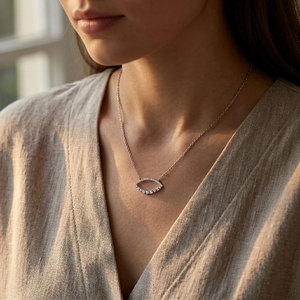 Hong Kong Wholesale Manufacturer Export Geometric Oval Necklace Jewelry Natural Diamond 18K <b>Solid</b> White <b>Gold</b> <b>Pendant</b> Necklace - Product Image 6