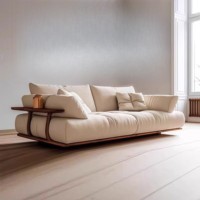 Canapé flottant de luxe moderne avec base en bois massif et table d'appoint extensible, mobilier de salon Cloud