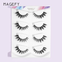 MAANGE label privé 4 paires de cils pleine bande vendeur naturel vaporeux doux bande transparente cils d'oeil de chat