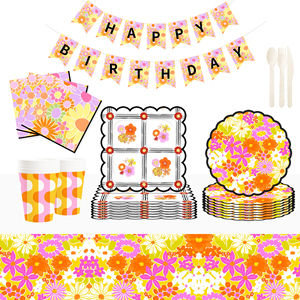 DAMAI - Juego de Vajilla Desechable con Diseño de Flores Silvestres para Fiestas, Platos de Papel, Vasos de Papel, Servilletas para Bodas - Product Image 1