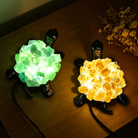 Lampe tortue en cristal naturel fait main en gros avec base en métal, veilleuse pour ornement de bureau