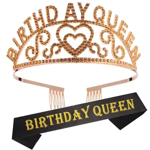 Elmas taklidi gümüş doğum günü prenses taç altın mutlu doğum günü taç parti dekorasyon doğum günü kanat ve taç