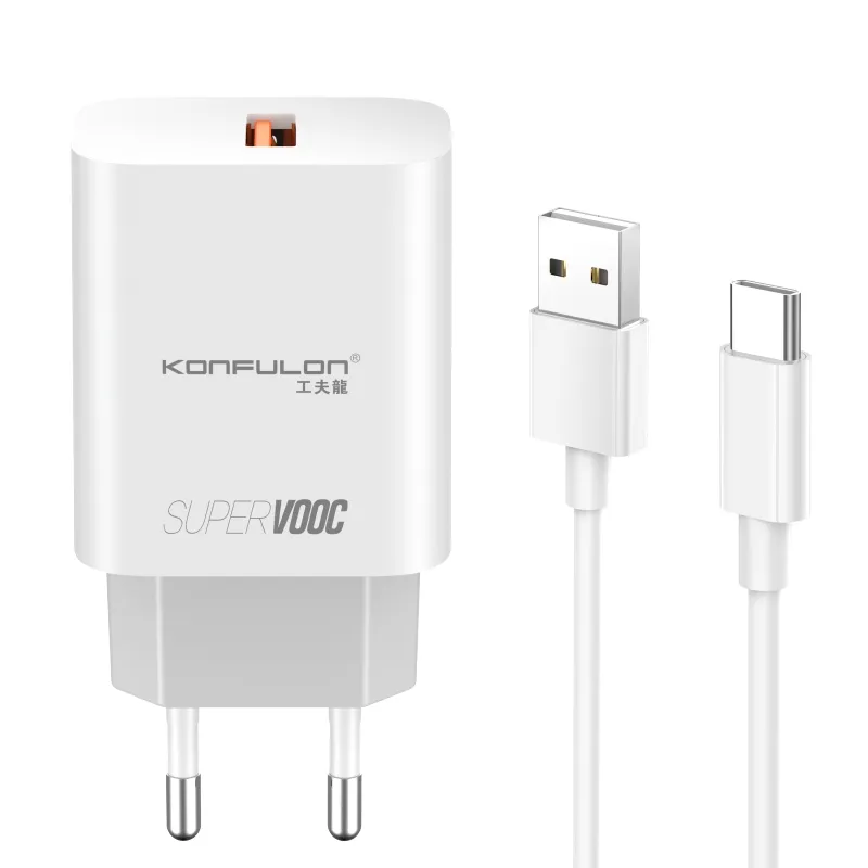 Productos innovadores Konfulon 2024 Kits de viaje USB 18W 20W 25W Adaptador de cargador rápido de pared Cargador de energía USB A con cable tipo C