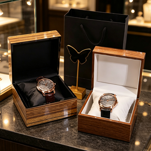 Caja de Reloj de Madera de Lujo con Interior de Cuero Suave, Estuche de Regalo para un Solo Reloj de Pulsera con Bolso Negro para Regalo Corporativo, Impresión Personalizada - Product Image 6