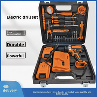 Perceuse à percussion haute performance 21V avec moteur à balais, deux batteries au lithium et kit d'outils manuels complet pour les travaux de bricolage sur site