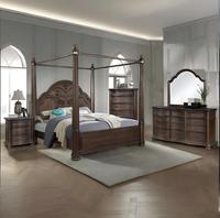 Ensemble de chambre à coucher en bois massif au design moderne, lit à baldaquin de style antique avec cadre de lit en bois de haute qualité, ensembles de chambre à coucher king size