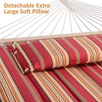 Hamac matelassé Danlong à rayures rouges, design traditionnel, avec coussin et barre de suspension en bois – Mobilier d'extérieur portable et durable