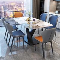 Table à Manger Rectangulaire de Luxe Moderne en Marbre avec Chaises, Ensemble 4 6 8 Places pour Restaurant, en Pierre Frittée et Métal, Design Mobilier