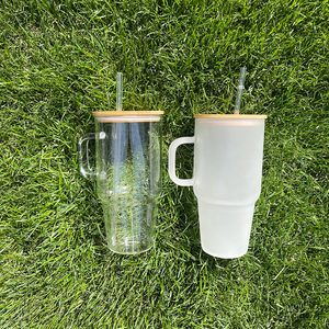 Magazzino USA 32oz 40oz sublimazione in bianco cristallino sublimabile in vetro smerigliato tazze da caffè da viaggio con coperchio di bambù - Product Image 3