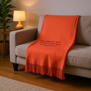 Manta de punto acrílica naranja, tejido suave con flecos para sofá, cama, modelo D0100HRX452 - Product Image 2