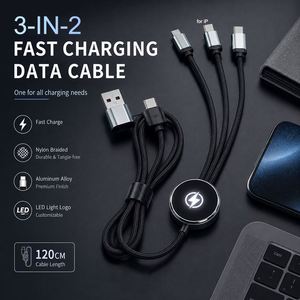 Custom Glow Multi Phone Charger Fast Charging Nylon Universal <b>USB</b> PD <b>3</b> 5 in 1 Led Light up logo <b>Cable</b> for Promotional Gifts - Product Image 2