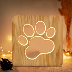 תאורת כלב כפות שלט עץ לילה אור גור אמנות דקור אותיות לוח קופסא שלט