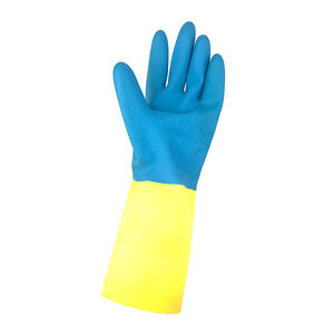 ANT5PPE Gants en latex néoprène bicolore nettoyage de chambre gants bleus et jaunes - Product Image 1
