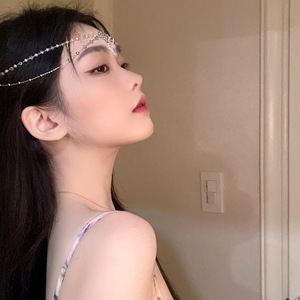 สร้อยคริสตัลรูปคิ้วแนววินเทจแปลกใหม่สร้อยแฟชั่นที่หน้าผากพร้อมไข่มุกฝังเพชรอุปกรณ์สำหรับงานแต่งงานของเจ้าสาว - Product Image 2