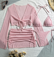 NOUVEAU STOCK 9 Couleurs Jupe de Plage Ensemble 4 Pièces Maillot de Bain Sexy Femme Bikini et Cache-Maillot de Plage