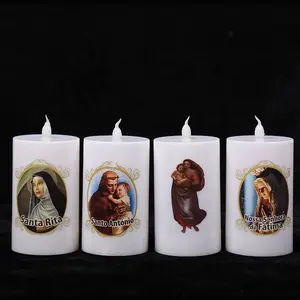 Hoge Kwaliteit Batterij Werkende Vlamloze Religieuze Votive Flikkerende Led Plastic Graf Kaars Led Gloeiende Sticker Kaarslicht