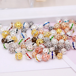 Hollowed Out Rhinestone Ball Spacer <b>Beads</b> Round Metal Plated For Bracelet Making DIY Jewelry Accessories - Product Image 2