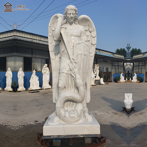 Statue <span class=keywords><strong>de</strong></span> l'archange Michel en marbre blanc grandeur nature TREVI |   Sculpture d'ange religieuse sculptée à la main pour l'<span class=keywords><strong>église</strong></span> et le jardin - Product Image 3