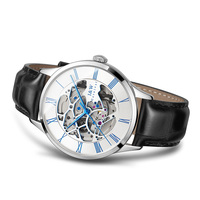 Montre automatique de luxe pour homme I&W Carnival, boîtier en acier inoxydable de 41 mm, cadran bleu, tourbillon, bracelet en cuir italien, montre mécanique