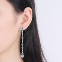 Ensemble de boucles d'oreilles en argent sterling S925 avec pierres de Moissanite VVS du Mozambique, style chandelier, classiques, élégantes et luxueuses pour mariage et soirée