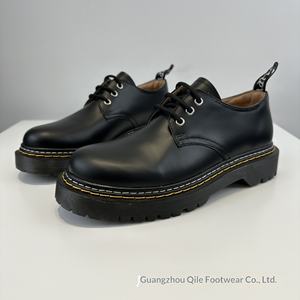 봄 여름 가죽 부츠 이중 스티치 3홀 캐주얼 플랫 슈즈 유니섹스 블랙 두꺼운 밑창 부츠 숏 여성용 - Product Image 5