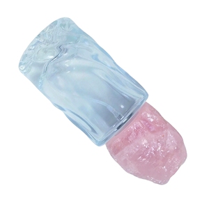 Flacon de parfum en verre courbé artistique avec bouchon en pierre de quartz rose authentique - Product Image 4