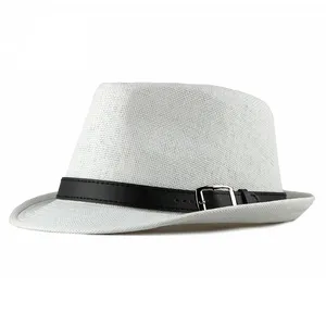 Summer Straw Hat Cool Men Straw Fedora Panama Paper Retro Hats for Man Fedoras Cap Fedora Men Hat Cap with PU Leather Strap