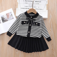 Mignonnes filles automne hiver tenue à manches longues Cardigan et jupe plissée ensemble Style solide décontracté princesse Look pour les enfants