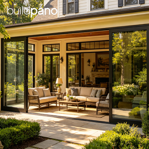Puertas Panorámicas Grandes de Aluminio Moderno con Doble Vidrio, Sistema de Puertas Corredizas de Entrada Principal Exterior <span class=keywords><strong>Tipo</strong></span> Acordeón - Product Image 2