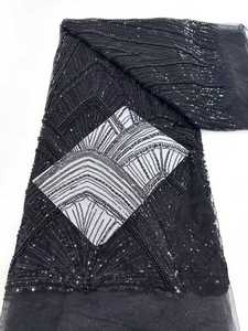 Tissu de dentelle brodé de sequins et de perles, style rétro français, pour mariée - Product Image 6
