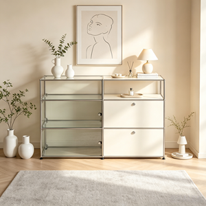 Luxury Mid-century Modular Stainless Steel <b>Sideboard</b> Bauhaus-Style Living Room <b>Storage</b> Cabinet 3 Shelves TV Cabinet Model 1369 - Product Image 6