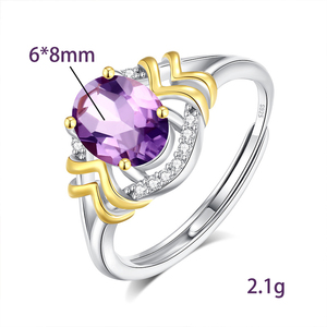 9 <b>Dainty</b> 925 Sterling <b>Silver</b> Gold Plated Two Tone <b>Rings</b> Adjustable 6*8mm Oval Cut Natural Stone Jewelry For Women - Product Image 6