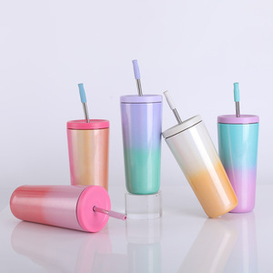<span class=keywords><strong>Amazon</strong></span> Offre Spéciale dégradé de couleur arc-en-ciel en acier inoxydable <span class=keywords><strong>thermos</strong></span> tasse à <span class=keywords><strong>café</strong></span> isolée sous vide à double paroi avec paille - Product Image 3