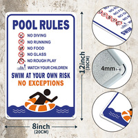 Panneau d'avertissement rectangulaire minimaliste en fer, imprimé UV, pour la régulation de la piscine et la surveillance des enfants contre les jeux agressifs