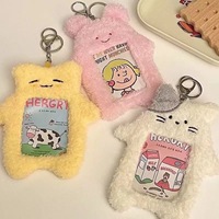 Porte-clés porte-carte photo Kpop coréen 3 pouces, mignon, en peluche (lapin, chat), pour cartes d'identité d'idols, porte-cartes animaux en peluche, porte-badges