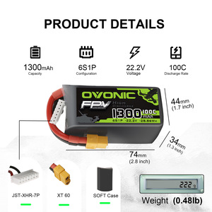 แบตเตอรี่ลิเธียมโพลิเมอร์ Ovonic 650mAh 850mAh 1000mAh 1300mAh 1550mAh 2200mAh 35C 80C 100C 3S 4S 6S 11.1V 14.8V 22.2V สำหรับโดรนแข่ง FPV - Product Image 3