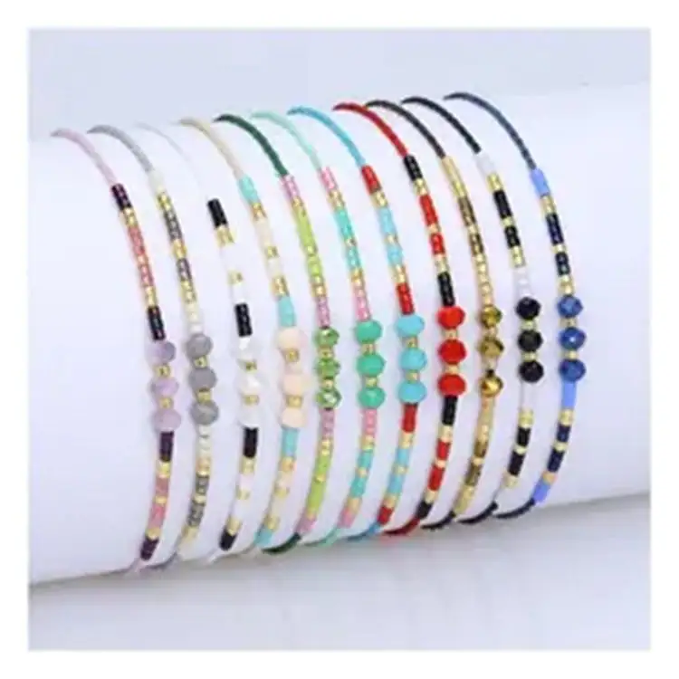 Vente chaude mexicain Design Original Miyuki Bracelet de perles de rocaille réglable coloré chaîne fil de cire tissé à la main Bracelet en cristal