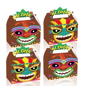 Huancaiハワイアンルアウパーティーはキャンディートリートボックスティキアロハ紙ギフトボックストロピカルパーティー用品用クッキーグッズボックスを支持します