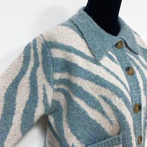 <span class=keywords><strong>Cardigan</strong></span> Invernale da Donna OEM ODM con Colletto a Polo e Motivo <span class=keywords><strong>Zebrato</strong></span>, Maglione Casual a Maniche Lunghe - Product Image 5
