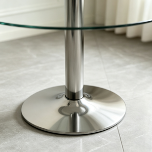 Table basse moderne ronde en verre trempé avec base en acier inoxydable, pour salon, hôtel, table centrale de canapé - Product Image 5