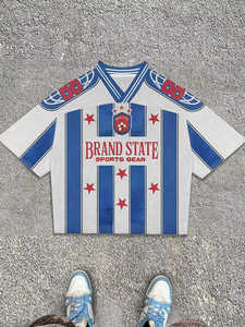 Varldens เสื้อฟุตบอลแนวสตรีทย้อนยุคคอวีมีซิปปิดฐานสีขาวสีฟ้าสีแดงเน้นสถานะ88แบรนด์ฤดูใบไม้ร่วง - Product Image 4